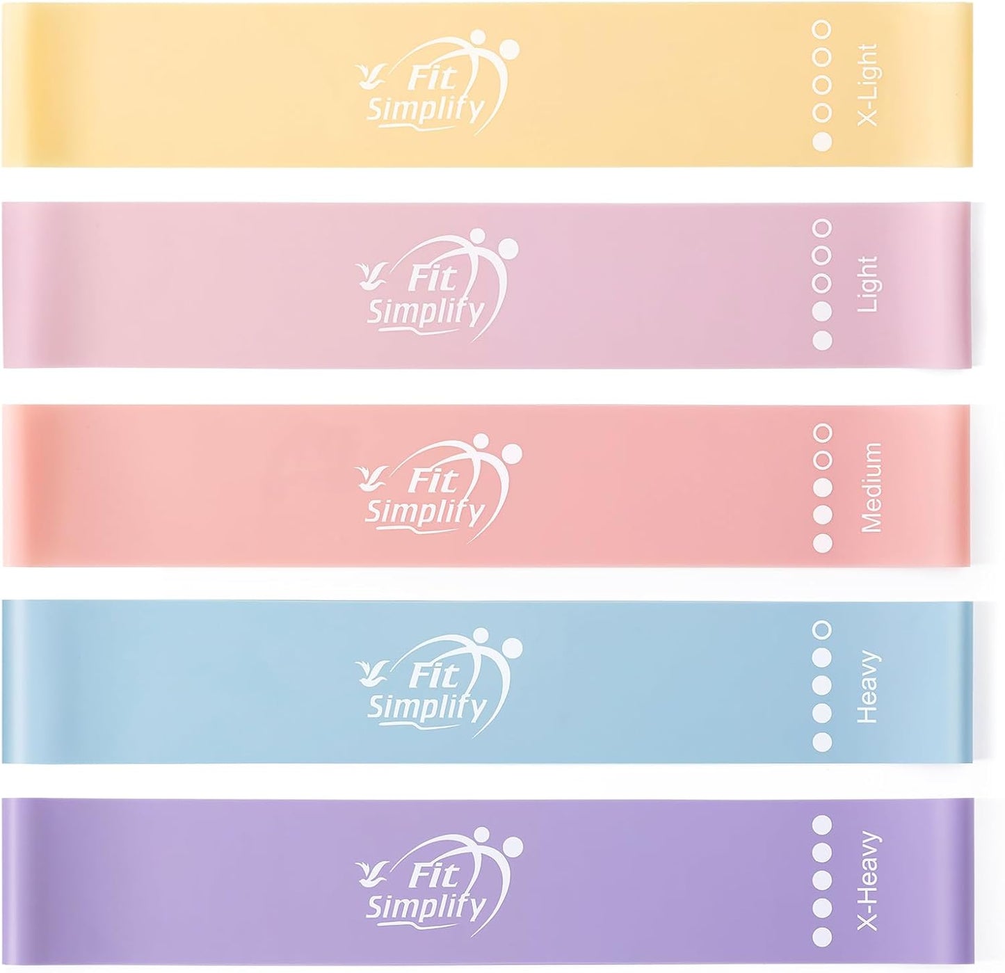 Fit Simplify Resistance Loop Exercise Bands with Instruction Guide and Carry Bag, Set of 5