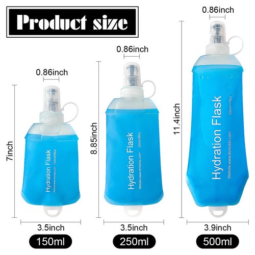 ZESION Soft Flask, TPU Collapsible Runner Water Bottle, for Hydration Flask/Running Vests-Running, Hiking, Cycling Folding Bottle (500 ml) - Blue