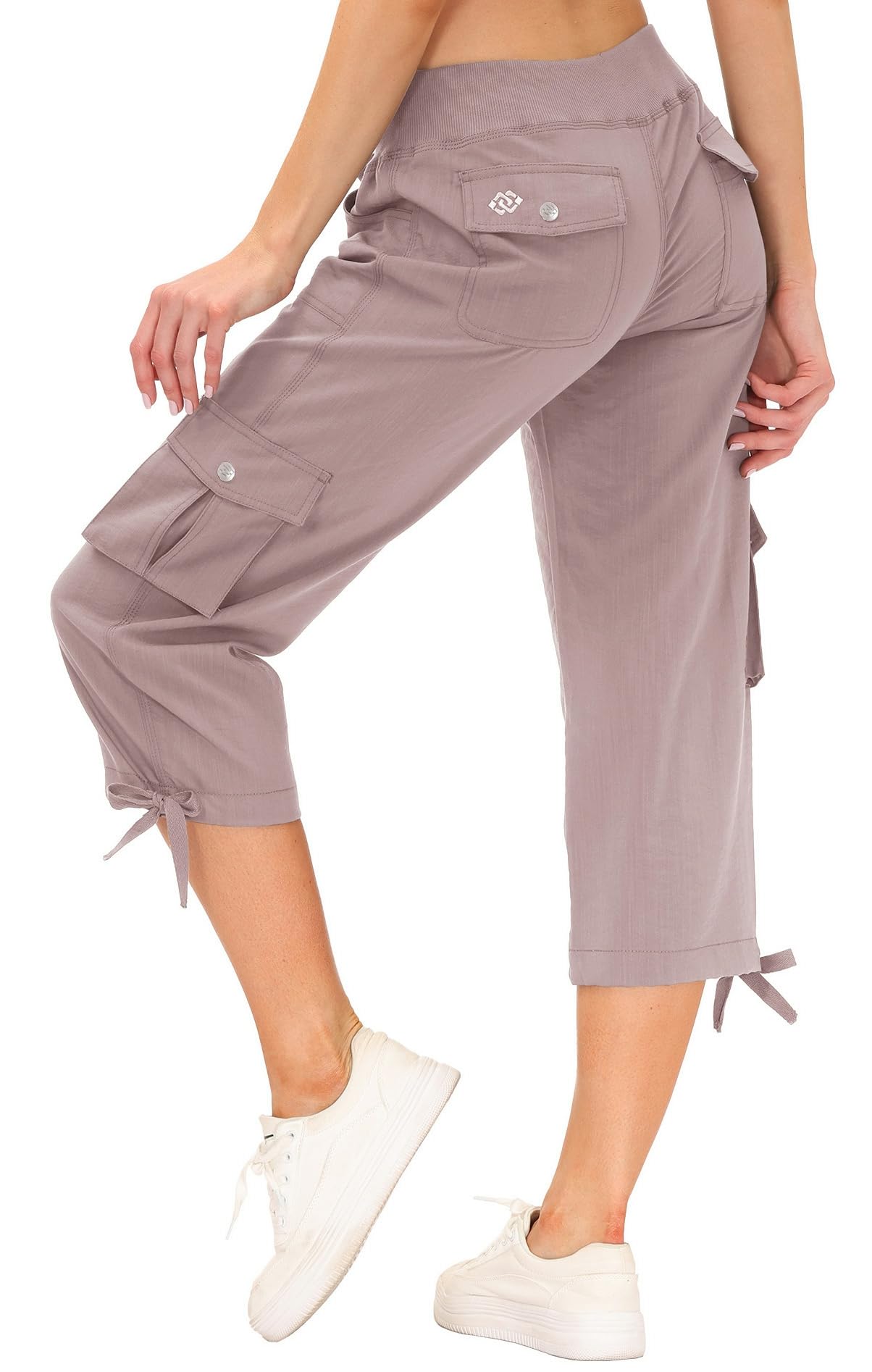 MoFiz Women's Hiking Cargo Shorts Quick Dry Lightweight Athletic Capri Pants for Camping Jogger with Pockets Pink 3XL