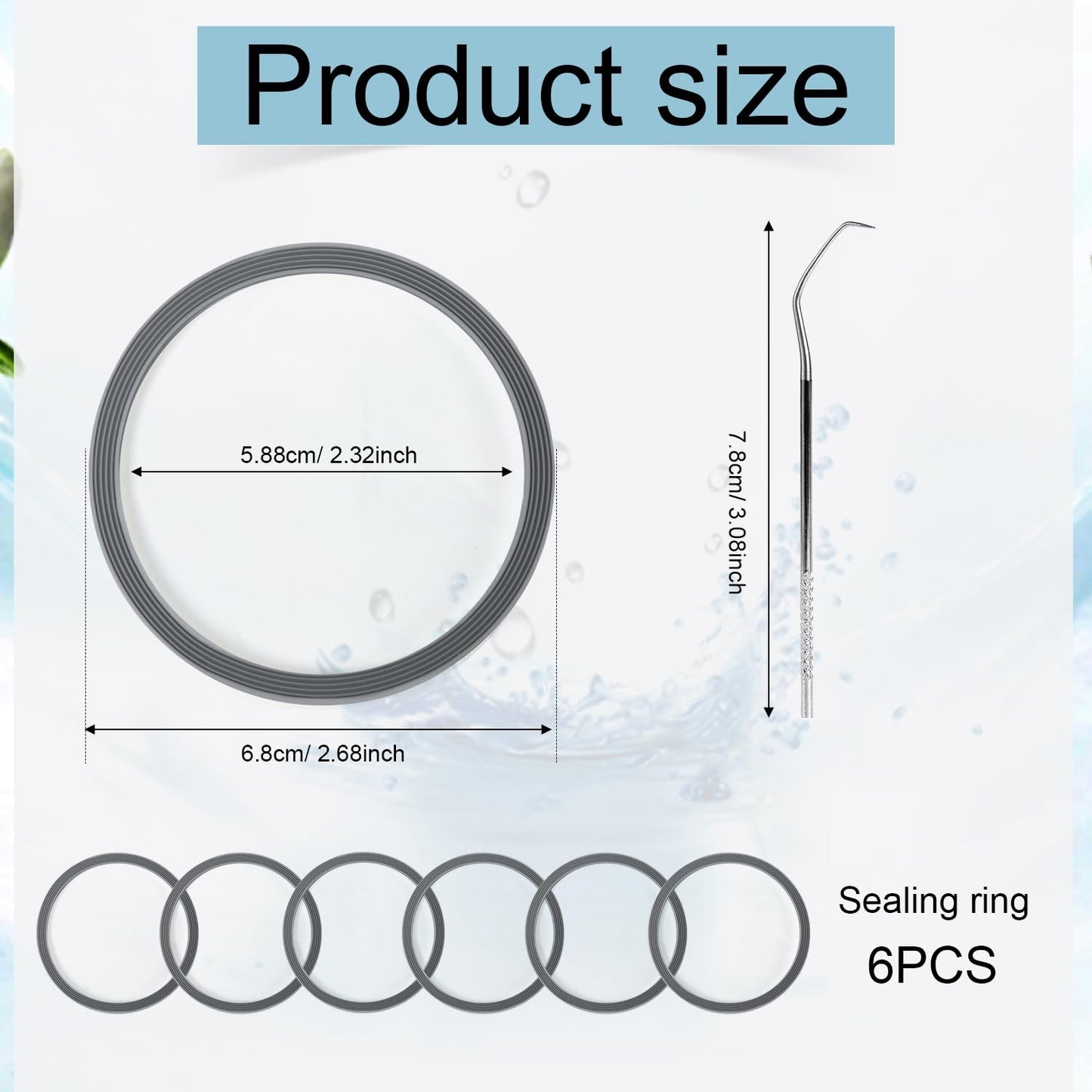 6pcs Water Bottle Gasket + Crochet, O Ring Water Bottle Gasket Replacement Parts Silicone Lid Seal Ring Accessories for Owala FreeSip 19/24/32/40oz