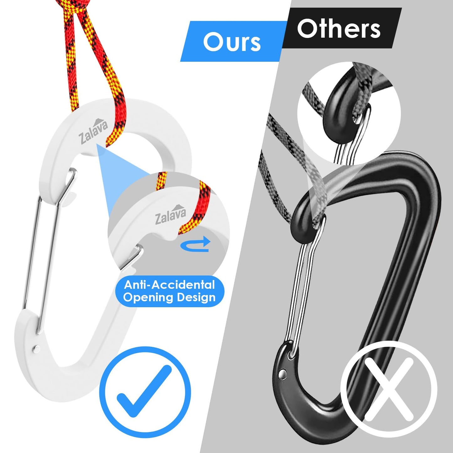 6 Pack Carabiner Clip D-Shape Spring for Keychain, 3 inch Heavy Duty Keychain Clip for Climbing Fishing Hiking Outdoor Clip Hook White