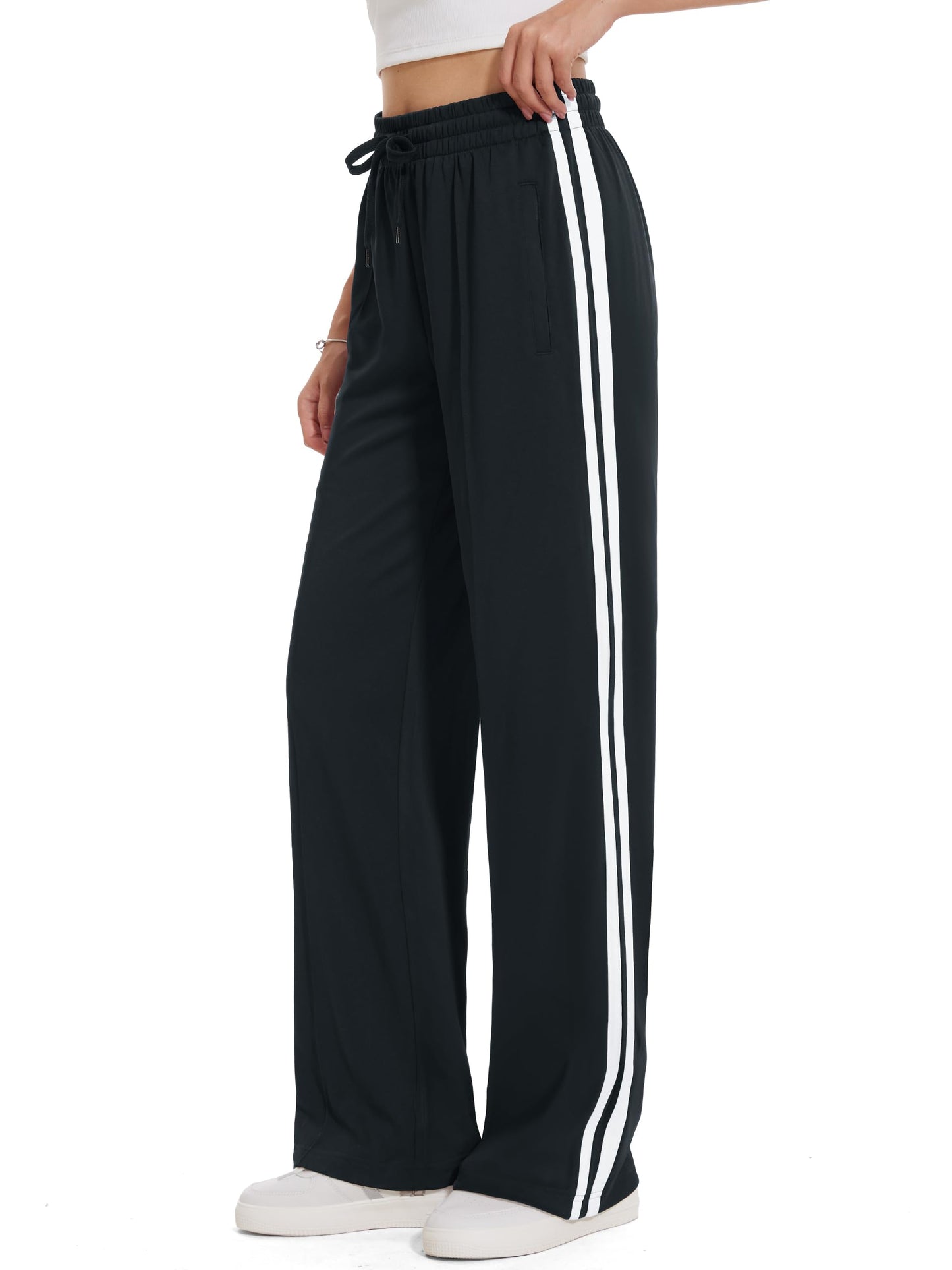 Tapata Women's 34" Inseam Tall Track Pants Loose Straight Leg Jogging Sweatpants Warm-Up Sports Athletic Running, Black, S