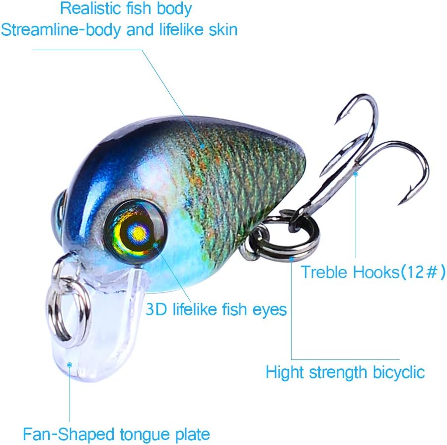 Mini Crankbait Fishing Lures Kits Swimbait Wobbler Hard Baits for Bass Trout Pike Freshwater and Saltwater 10pc-20pc/pack