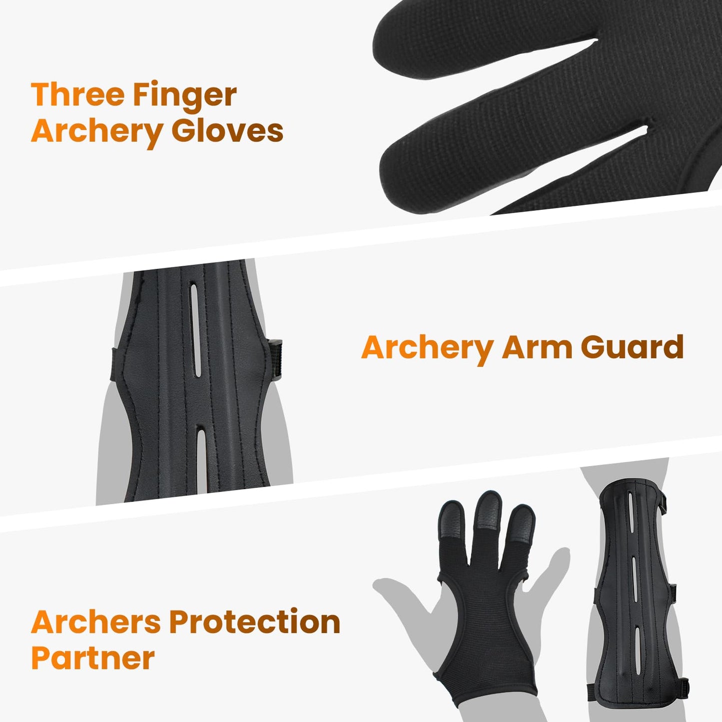 MARRTEUM 2 Pcs Archery Glove & Arm Guard Kit Leather PU Archery Bracer Three Finger Guard Protective Gear Accessories for Men Women & Youth