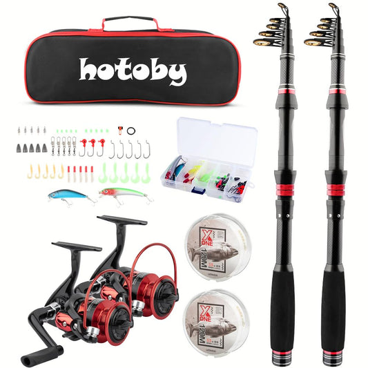 Fishing Rod and Reel Combos, 2PCS 2.1m/6.89ft Fishing Pole Combo Set, Carbon Fiber Telescopic Fishing Rod Kit with Spinning Reels, Fishing Line, Lures, Hooks and Carrier Bag for Youth Adults Beginner