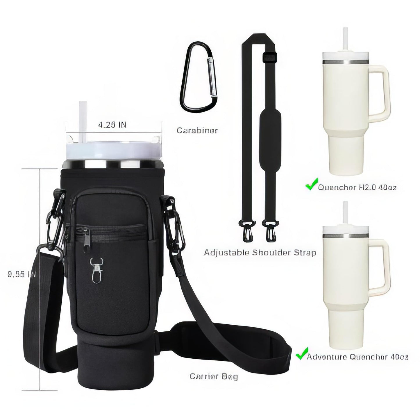 Generic Water Bottle Travel Carrier for 40oz Stanley Cup with Strap and Caribiner (Purple)