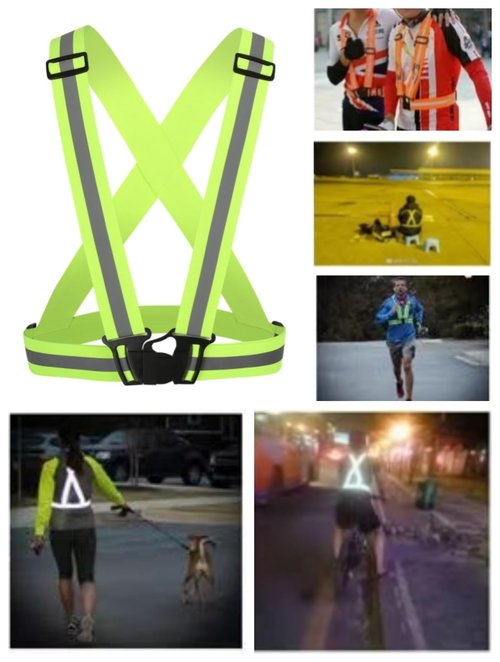 DLTWXY Running Reflective Vest Elastic Adjustable Reflective Vest 2 Pieces with 4 High-Visibility Reflective Belts for Nighttime Running Biking Motorcycle Dog Walking fits Men Women Kids (Green)