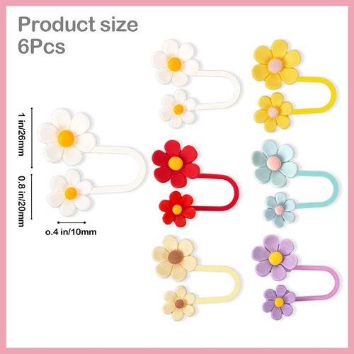6pcs 0.4in/10mm Diameter Silicone Straw Covers Cap,Suitable For Stanley Water Bottles 30&40 Oz, Cute Silicone Suction Cup Accessories