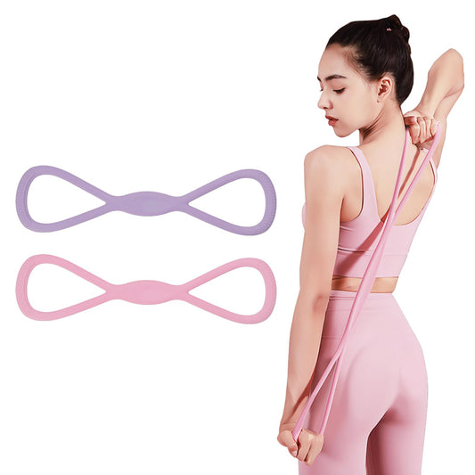 Adorila 2 Pack Figure 8 Resistance Bands with Handles, Silicone Exercise Bands for Women, Elastic Rope Stretch Fitness Band for Arm, Back, Chest, Shoulder, Legs (15LB Pink, 25LB Purple)