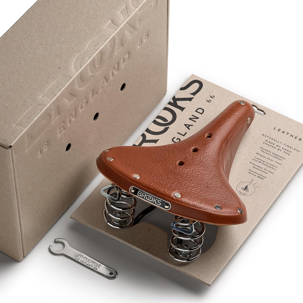 Brooks England B67 Short, Leather Bike Saddle with Suspension Springs