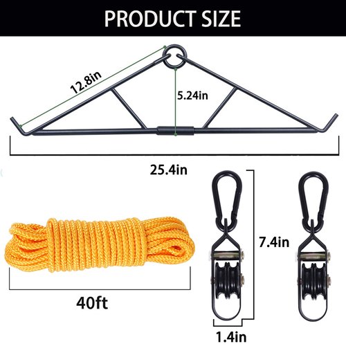WHSSFINE Deer Hanger for Skinning, Deer Hunting Game Hoist Pulley Lift System with Gambrel, Max to 700LB for Hanging and Processing Deer Hog Goat