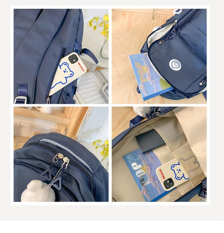 ANEBIPLE Cute Backpack with Bonus Accessories Kawaii Concise Leisure Backpack, Large Capacity (05 Khaki)