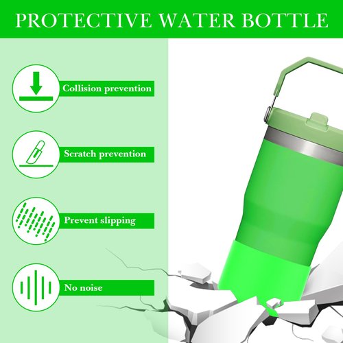 Linkidea 2 Pack Water Bottle Boot Compatible with Stanley Quencher H2.0 20oz/30oz/40oz, IceFlow Flip 20oz/30oz Tumbler, Silicone Bottle Bottom Sleeve Cover Bumper Protector (Neon Green)