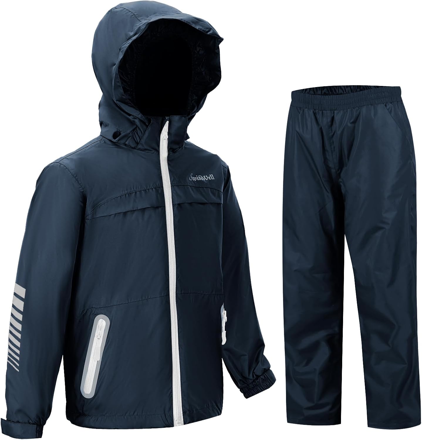 SWISSWELL Kids Rain Gear Boys Girls Youth Waterproof Rain Suit Breathable Reflective Raincoat and Pants