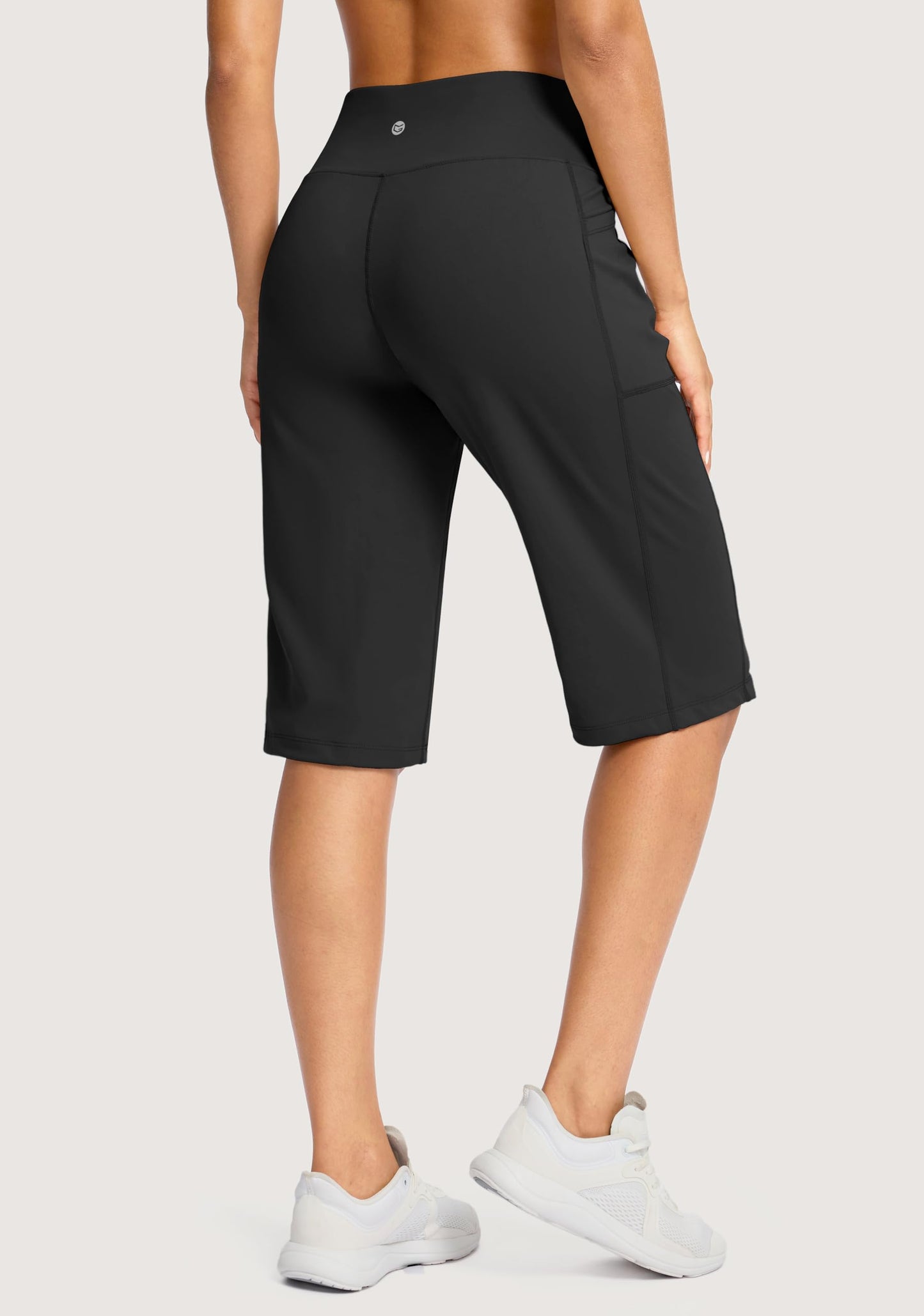 G Gradual Women's 14" Bermuda Long Shorts Knee Length High Waisted Athletic Shorts with Pockets Stretch Casual Summer Walking(Black,XXXL)