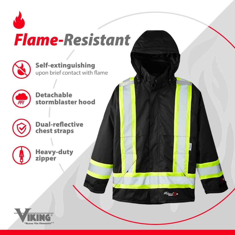 Fire Resistant Hi Vis Jacket for Men - Viking Professional Journeyman 300D Reflective Fire Retardant
