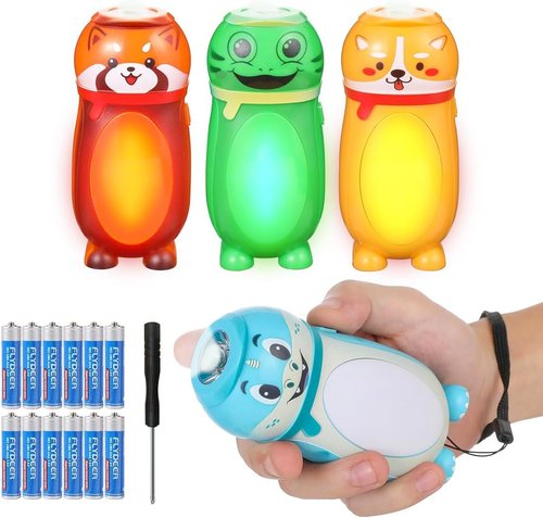 Hilngav 4 Pack Small Mini LED Flashlights for Kids - Cute Small Animal Flashlight - 2 in 1 Camping Lantern Flashlight - Christmas Gifts Stocking Stuffers for Boys Girls