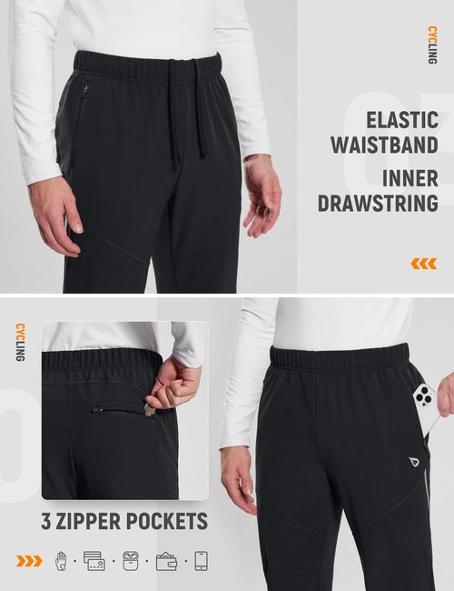 baleaf Men's Winter Cycling Running Pant Water Resistant Fleece Mountain Bike Pants Cold Weather Gear Windproof Black L