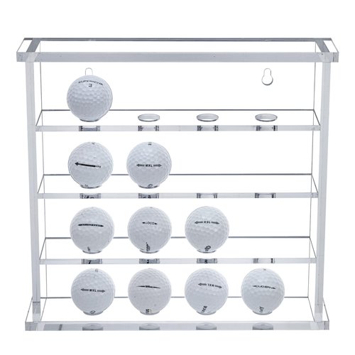 MyGift Premium Clear Acrylic Mountable 4 Tier Golf Ball Holder Showcase Rack, Wall Mounted Golf Ball Display Case Storage Cabinet Shelf, Holds 16 Balls