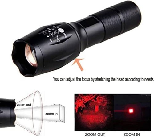 XLENTGEN Red Light LED Hunting Flashlight 300 Yard Long Range Zoomable Predator Light LED Flashlights Kit with Pressure Switch Rechargeable Batteries for Coon Coyote Hog Fox Varmint