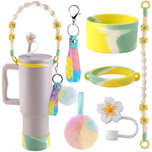 Hmobnv Stanley Cup Accessories Set, Water Bottle Handle Strap,Siliocne Stanley Cup Boot,Siliocne Straw Cover, Silicon Pressure reducing accessories for Stanley Cup 40 30 oz Tumbler, Set of 6