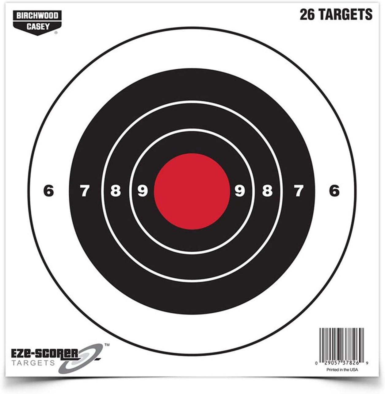 BIRCHWOOD CASEY 8" Eze-Scorer Bull's-Eye Practice Shoot-Up Brilliant White Paper Targets for Indoor and Outdoor Use, 26 Targets
