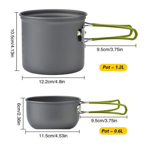 Senrob Compact Camping Cookware Set - Lightweight Backpacking Pots and Pans Kit for Camping, Hiking, Backpacking, Picnic and Other Outdoor Activities