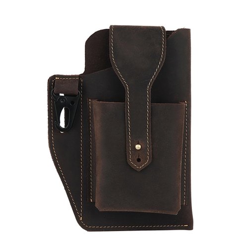 BRASS TACKS Leathercraft Crazy Horse Leather Mobile Phone Bag Tactical Waist Bag Hanging Bag Retro Genuine Leather Men's Waist Bag