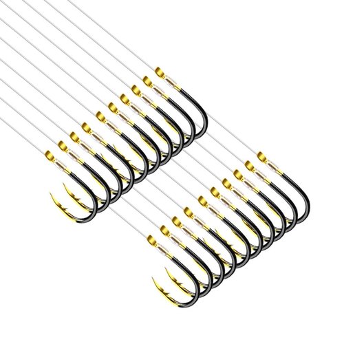 Dyxssm Small Fishing Hooks with Line, Pre Tied Tiny Fishing Hook on Nylon Line (Pack of 20) (Black Gold, 6# (7.7lb-11lb))