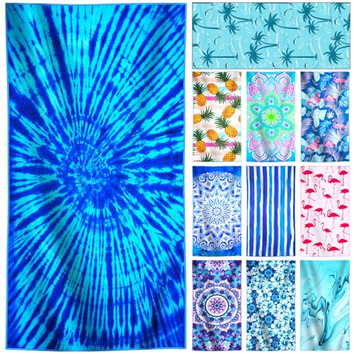 Genovega Microfiber Lightweight Thin Beach Towel Compact Sandproof Clearance Towels Quick Dry Sand Free Swim Pool Camping Blanket Travel Essentials Accessories Vacation Women Men Adults Blue Vortex