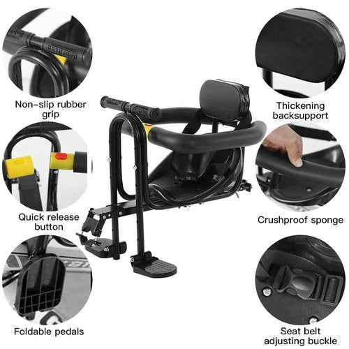 SOUUXIU Kids Bicycle Front Seat with Pedals and Support for Children 1-3 Years Old, Child Bike Front Saddle Stable Portable for Mountain Bike Road Bike,Max Bearing Weight: 77lbs/35kg
