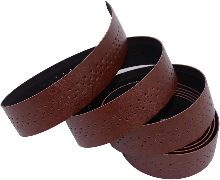 KINGOU Handlebar Tape Luxury PU Leather Bar Tape Fixed Gear/Road Bike Bar Wrap with 2 Reflective Plug