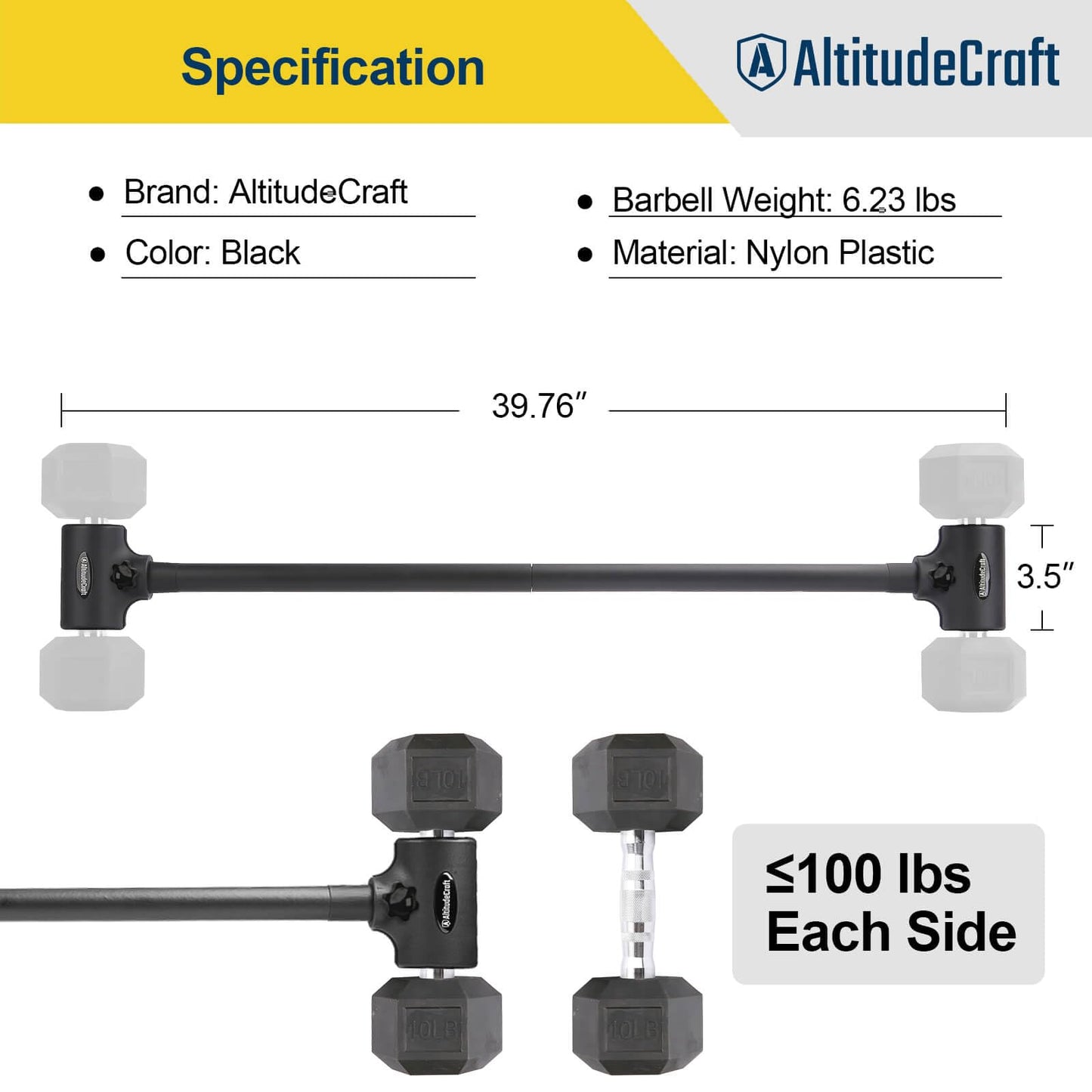 AltitudeCraft Dumbbell to Barbell Converter, Transform Dumbbells to Barbell Bar, Dumbbell Barbell Converter for Home Gym, Adjustable to 200 lb Capacity