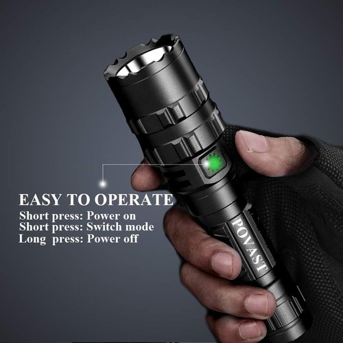 POVAST Picatinny Flashlight, LED Tactical Flashlight Rifle Rail Light with Pressure Switch, 3000 Lumens Waterproof Light, 5 Mode USB Rechargeable Flashlight for Hunting, Matte Black