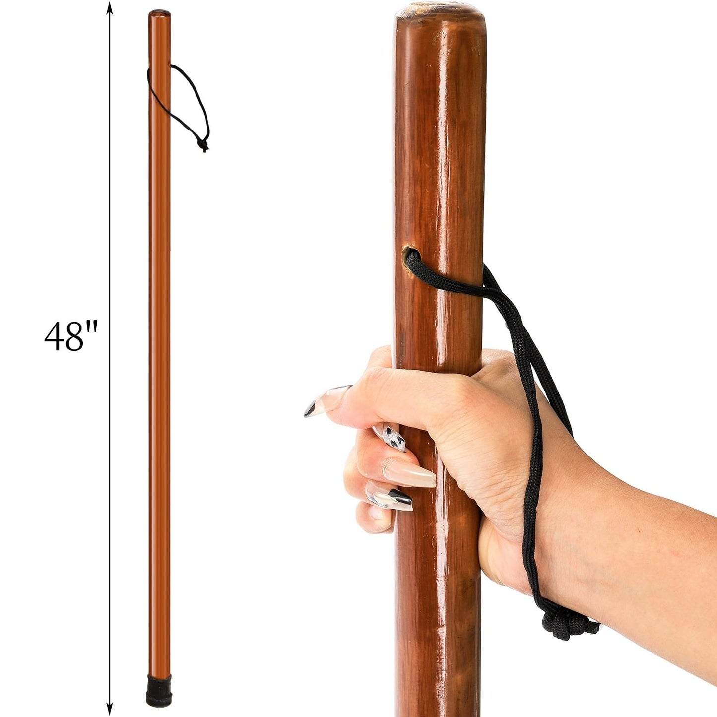 Mezchi 2 Pack Wood Walking Stick, 48 in Natural Wooden Walking Cane, Rustic Cedarwood Hiking Sticks Trekking Poles with Wrist Strap and Rubber Tip for Outdoor Activities, Women, Men, Seniors