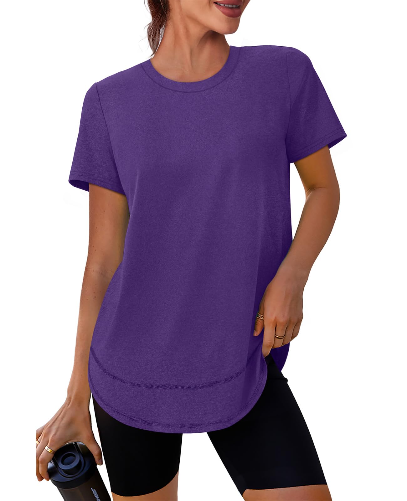 Workout Tops for Women Spring Summer Short Sleeve Golf Outfits Gym Essentials Activewear Running Shirts Purple S