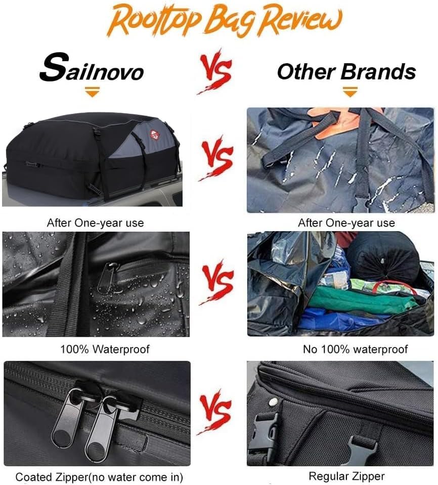 Sailnovo Car Rooftop Cargo Carrier Bag Waterproof 20 Cubic Feet for Top of Vehicle with/Without Roof Rack Car Top Carrier with 6 Door Hooks, Reinforced Straps & Storage Bag 1000D