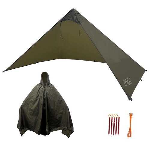 Onewind Lightweight Shelter, Solitary Shelter Cape Emergency Survival Shelter Bushcraft Poncho Tent Ultralight Minimalist Shelter for Camping Hiking Backpacking Bug Out Bag, OD Green
