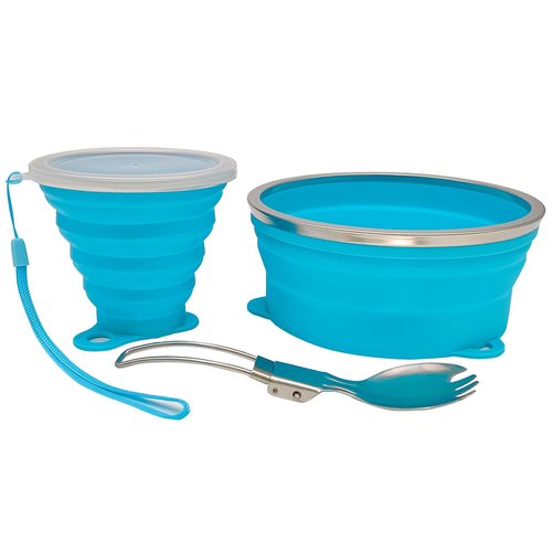 Cagelya Mess Kit for Camping Silicone Collapsible Bowl Collapsible Cup and Stainless Steel Spoon for Backpacking Outdoor Hiking Traveling and Picnic