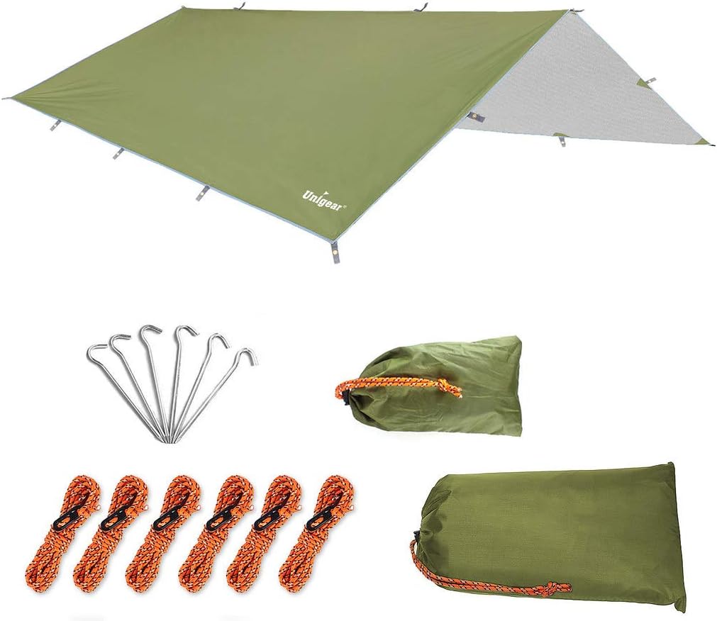 Unigear Hammock Rain Fly, 16.4/14.4/13/10ft Camping Tarp, UV Protection & Waterproof & Lightweight for Camping, Backpacking and Outdoor Adventure (Brown,10 * 10ft)