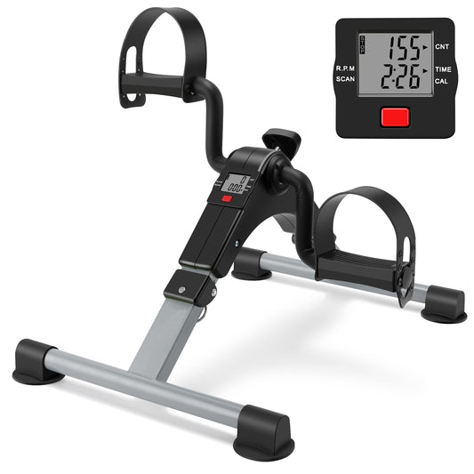 Folding mini Exercise Bike Portable Pedal Exerciser Desk Bike with LCD Displays for Arms and Legs Low Impact Exercise (GRAY)