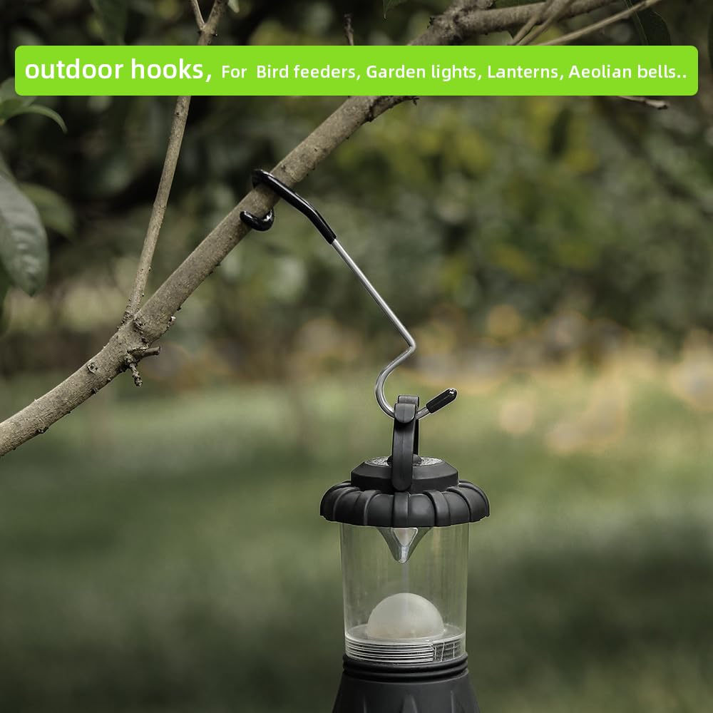 Kuyafenni Outdoor Light Hook for Camping Tent lamp Hanger, Bird feeders, Garden Lights ; Sturdy and Non Slip Pole Hook for Yard lightings, 2 Big and 2 Small Camping Lantern Hooks