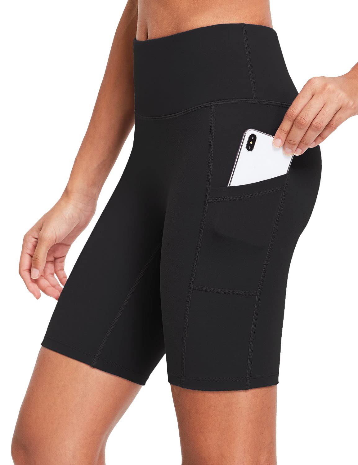 baleaf Biker Shorts Women Yoga Gym Workout Spandex Running Volleyball Tummy Control Compression with Pockets Soft 8" Black XXXL