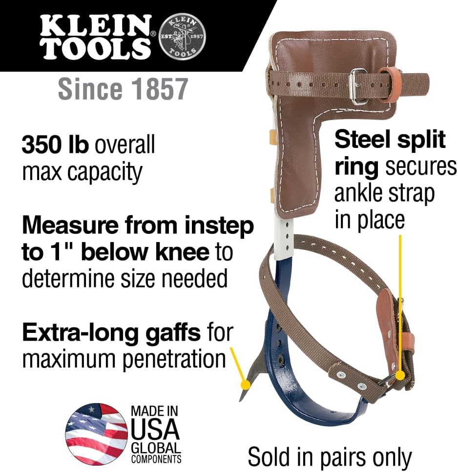 Klein Tools CN1907AR Leather Tree Climber Set 2-3/4-Inch Gaffs, 15 to 19-Inch