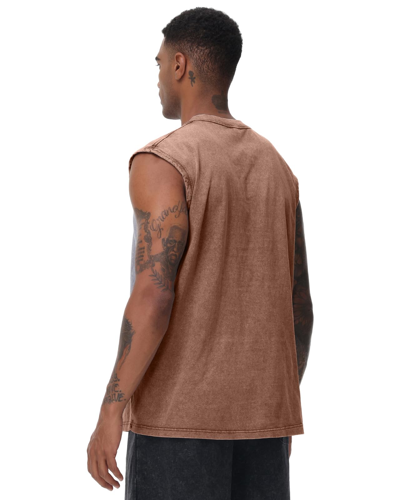 SnowElve 4 Park Mens Workout Tank Tops Sleeveless Tee Shirts Men Muscle Shirt Gym Acid Wash T Shirts Running Beach Loose Fit Tee(AGBUCFBK,2XL)