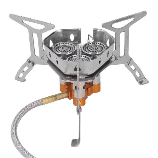 Luqeeg Windproof Camp Stove, 3 Core Lightweight Strong Firepower Camping Gas Stove, Portable Stove for Outdoor Backpacking Hiking and Picnic