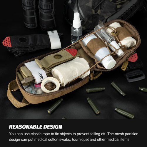 TOPTACPRO Small Tactical Medical Pouch Rip-Away MOLLE IFAK Pouch for Camping Hunting Traveling 500D Nylon (Coyote Brown)