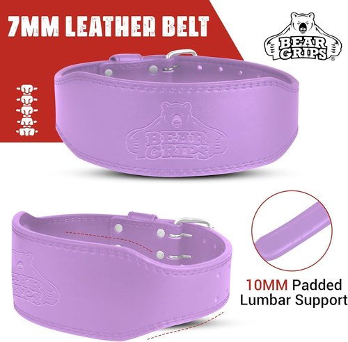 Bear Grips Weight Lifting Belt 7mm Weightlifting Belt Padded Gym Belt Double Prong Squat Belt Leather Workout Belt Powerlifting Deadlift Belt Back Support Exercise Belt Training Cinturon Purple Large