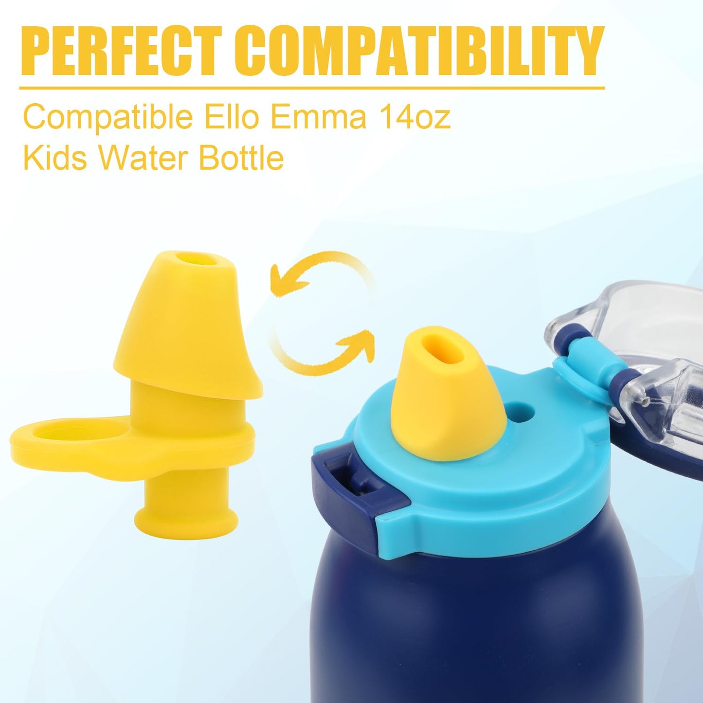4pcs Bite Valve Replacement for Ello Emma 14oz Kids Water Bottle, Silicone No BPA Water Bottle Spout Replacement Compatible with Ello Kids Colby 12oz Water Bottle (Yellow)