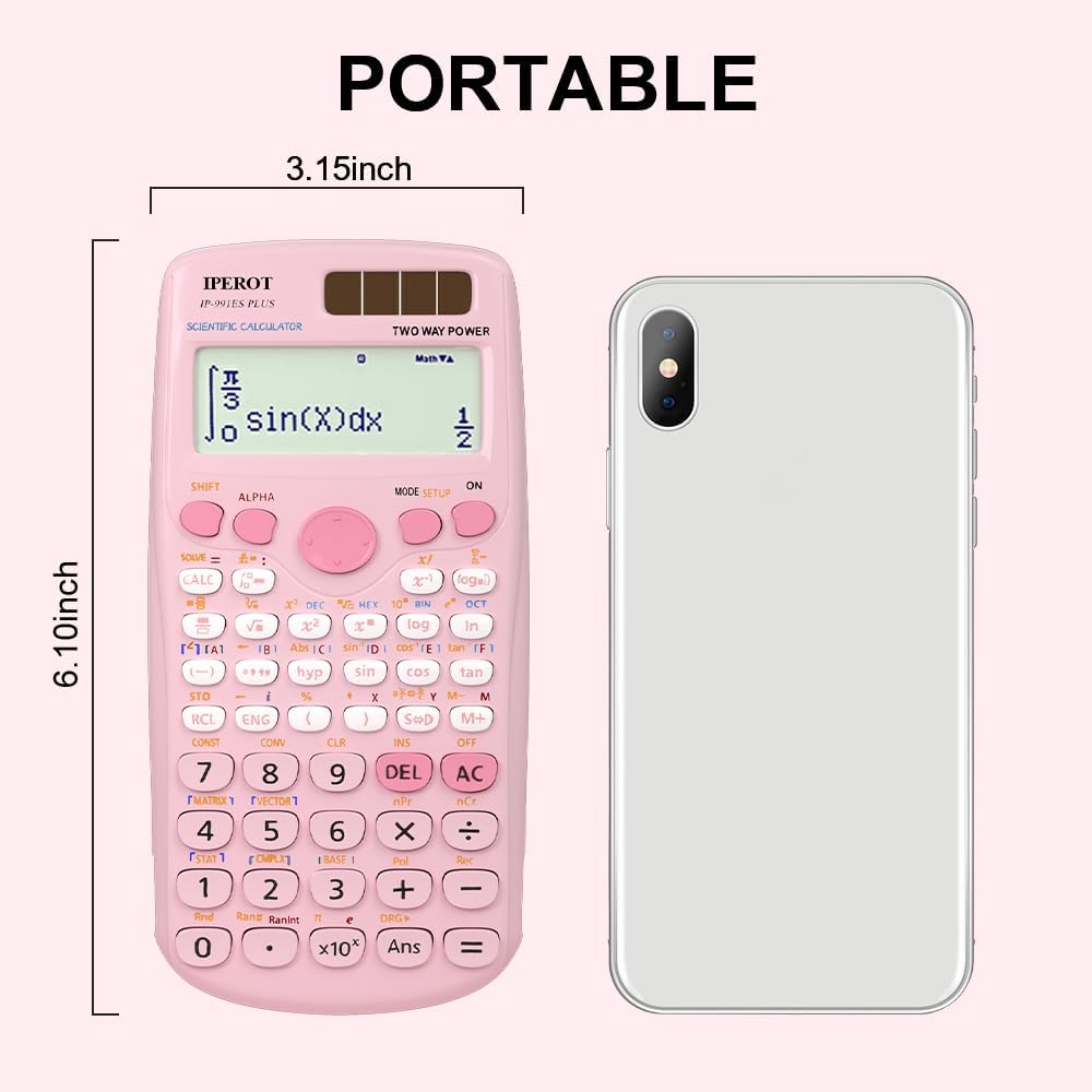 Scientific Calculators, IPEROT Black Math Calculator with 417 Function, Solar Battery Power and 4-Line Display, School Supplies for Middle High College Students Teachers (Black 991ES)